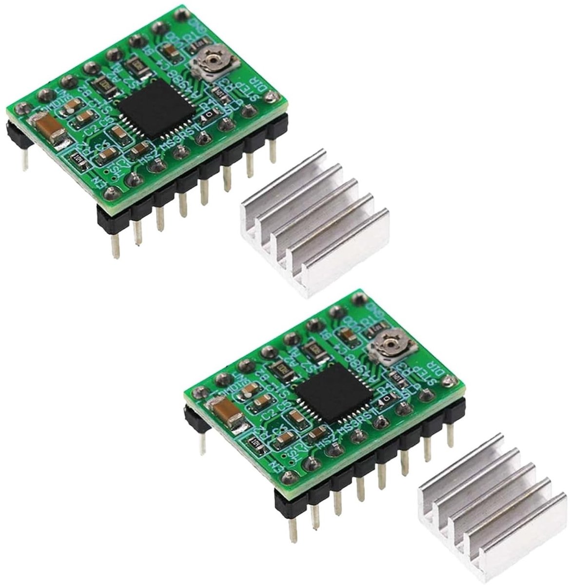 Allecto - Stepper Motor Driver Module - 2 stuks - met Heatsink - voor 3D Printers - CNC Machines - nauwkeurige sturing - eenvoudig te installeren -..