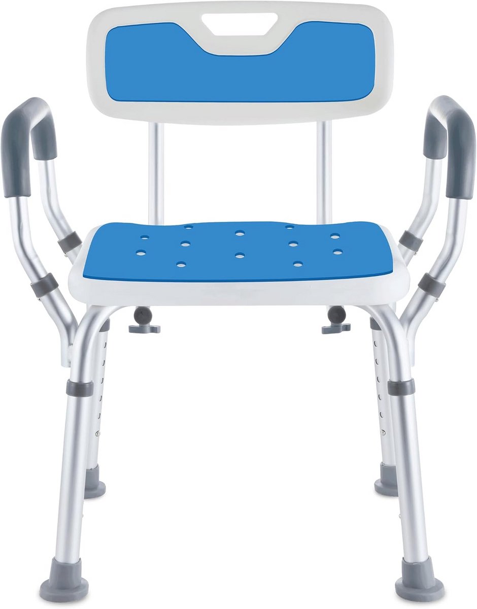 Douchestoel - Badkamer Hulpmiddel - Veilig Douchen - Verstelbaar & Comfortabel - 47 x 49.5 x 82.5 cm - Wit Blauw