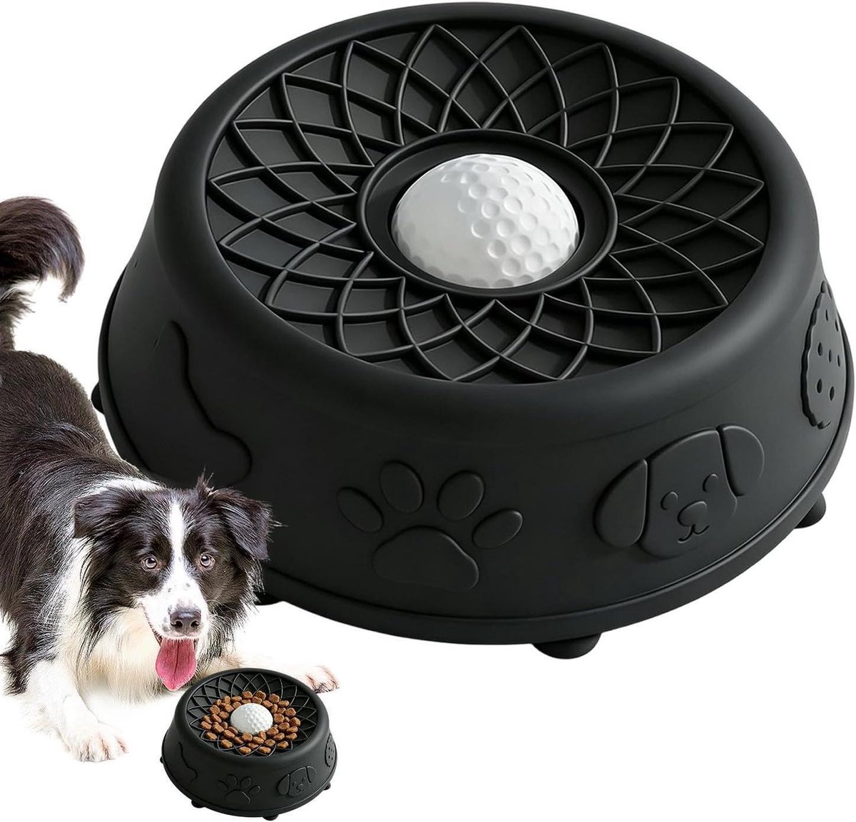 Anti-schrokbak Honden - Langzame voerbak - Gezond Eten - Zuignap Stabiliteit - 18 x 18 x 7 cm - Zwart