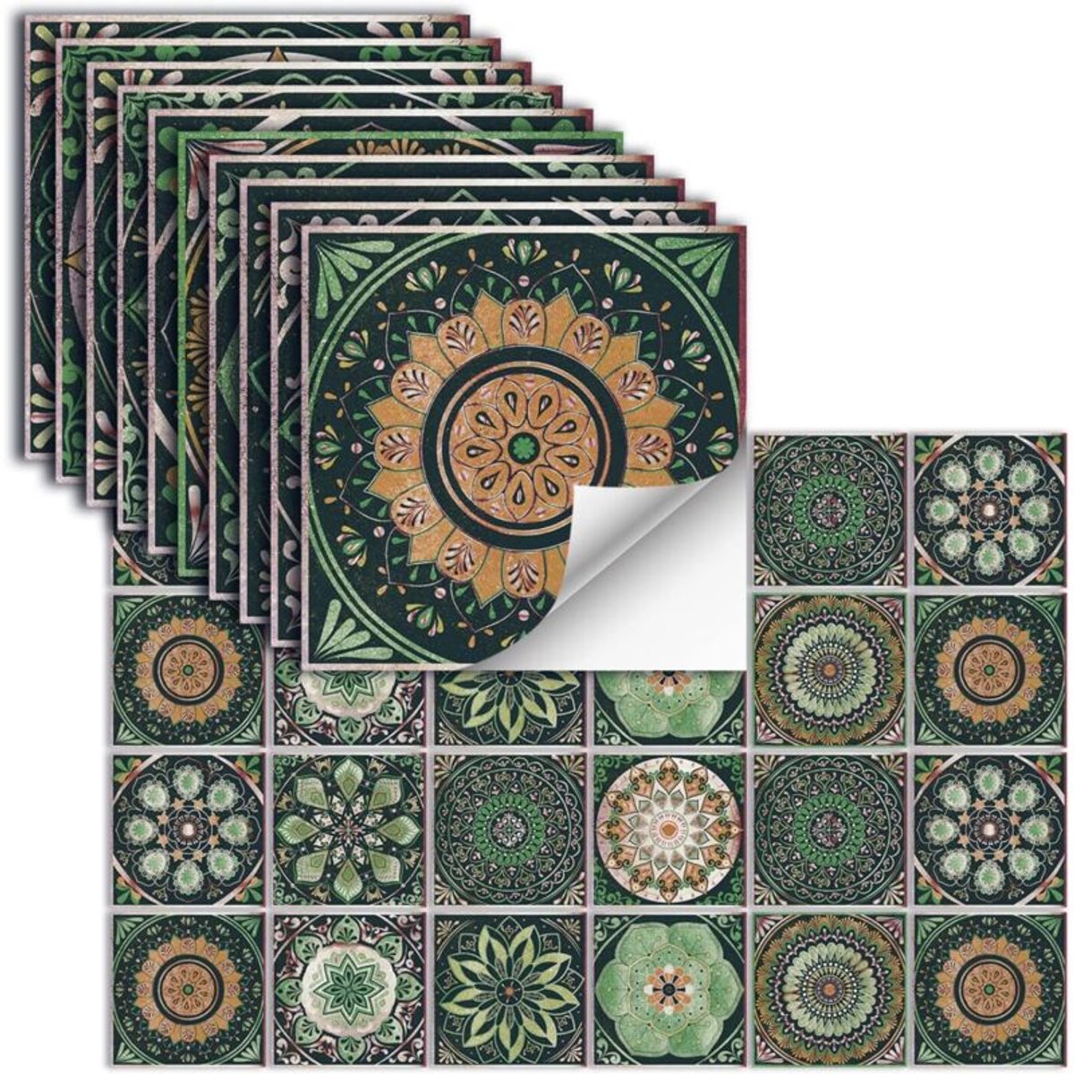 Een set van 24 vierkante tegelstickers van 4x4 cm, herbruikbare decoratieve stickers, geschikt voor keukenachterwanden, open haarden, badkamers, enz.