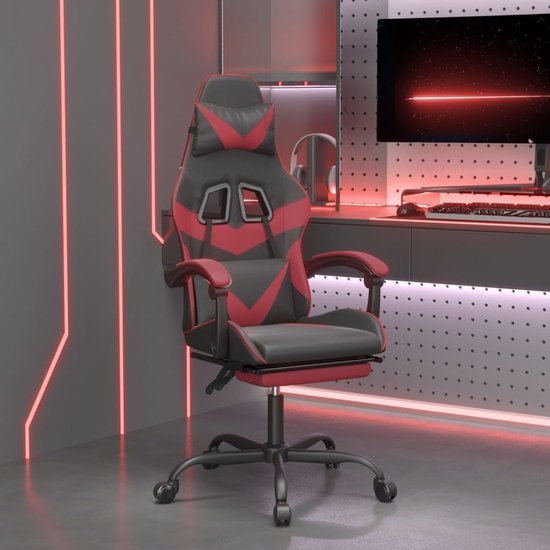 Gaming Stoel - Comfortabele Zetel - Langdurig Zitten - Verstelbare Rugleuning Voetsteun - 57.5 x 59.5 cm - Zwart Wijnrood — afbeelding 3