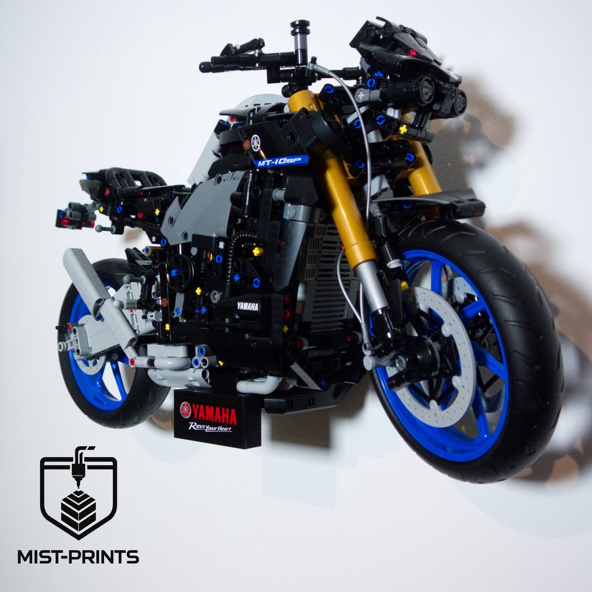 Mist-Prints - Wandbeugel voor bouwset 42159 - Muurhouder voor Nakedbike - Geschikt voor LEGO - Zwart - 3D-geprint