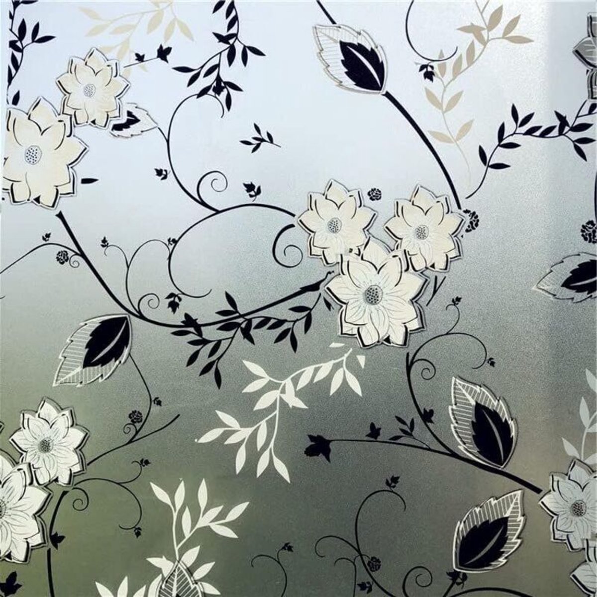 Raamfolie geschikt voor bloemenpatroon, privacyfolie, 44,5 x 200 cm, elektrostatische raamfolie geschikt voor bloemenmotief, ondoorzichtige raamfolie, decoratieve raamfolie.
