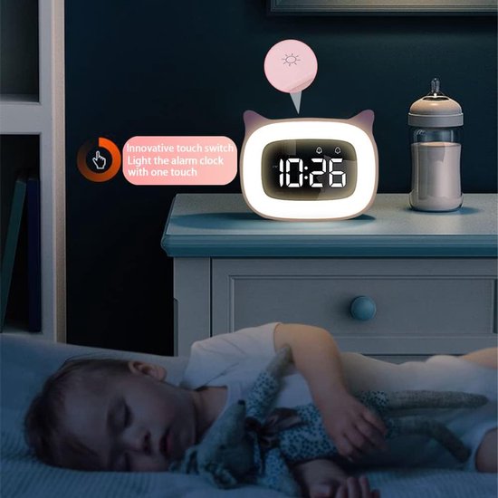 Digitale Kinderwekker - Slaapkamer Klok - Kinderen Wakker Maken - Met Nachtlampje - 42 x 381 x 95 cm - Roze — afbeelding 5