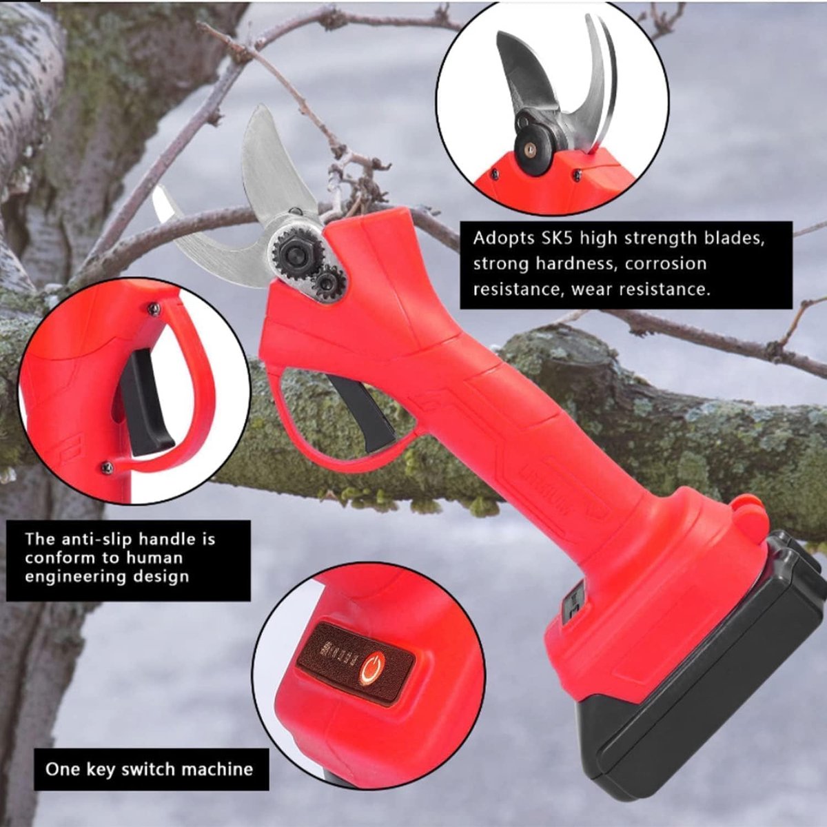 Elektrische Snoeischaar - Snoei Gereedschap - Takken Snoeien - Dubbele Accu Inbegrepen - 30 mm Snoeicapaciteit - Zwart