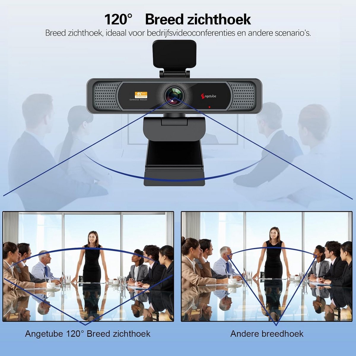 4K Streaming Camera - Webcam PC - Professionele Conferenties - 120° Ultra-Wide Hoek - 1080p@60FPS - Zwart thumbnail 7