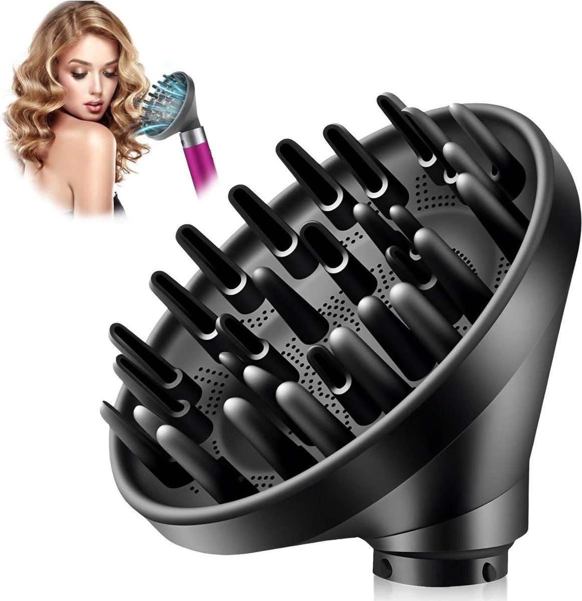 Haardroger Opzetstuk - Volume Diffuser - Krullen Creëren - Gelijkmatige Luchtverspreiding - 1x1x1 cm - Zwart