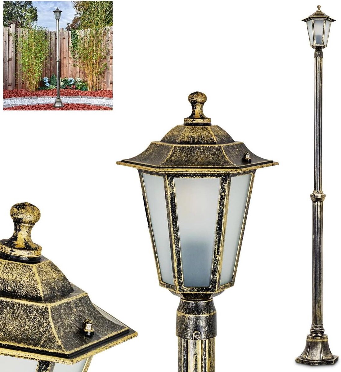 Kandelaar Buitenlamp - Padlamp Tuin - Buitenverlichting - Metaal Glas - 190 cm Hoog - Brui