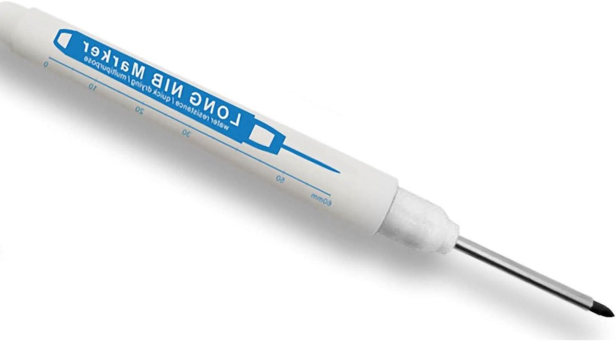 Gat Marker Pen - Lange Punt Marker - Houtbewerking Huisreparatie - Met Ingebouwde Liniaal - 30 Mm Punt - Wit