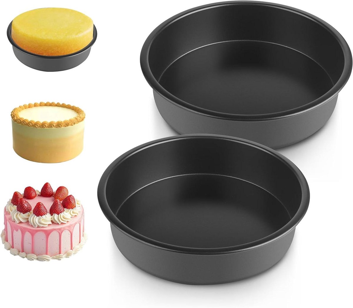 Ronde Bakvorm - Taartvorm Set - Zelf Bakken - Lekvrij Ontwerp - Set van 2 20cm - Zwart