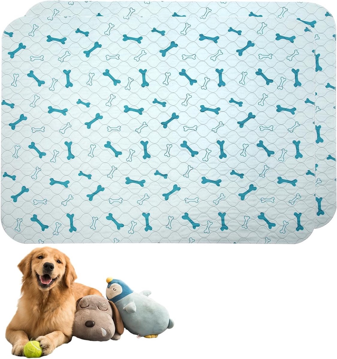 Wasbare Hond Plasmatten Set van 2 - Premium Waterdichte Katoenen Training Pads voor Puppy en Reis, 60x90cm