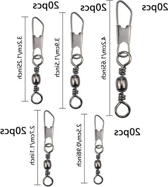 Vismaat Hoge Sterkte Visserijvat Swivel met Veiligheid Snap Connector Kit - Inclusief Interlock Snaps - Solid Barrel Swivel - Tackle voor Vissen - Maten 6 # 8 # 10 # 12 # 14 # (100 stuks) van Merkloos — afbeelding 2