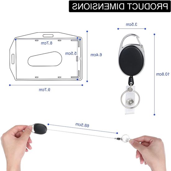 Badgehouder met Retractable Reel Set, Dubbelzijdige Horizontale en Verticale ID Kaarthouder voor School, Kantoor, Sleutelhanger en Riemclip van Merkloos — afbeelding 5