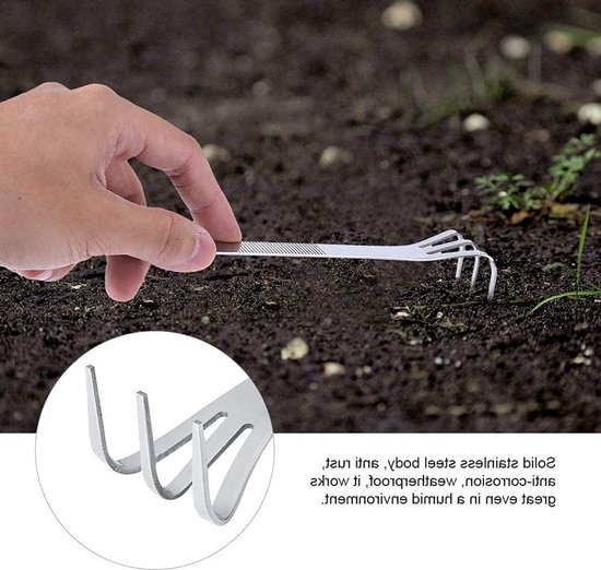 Tuinhark Stevige Roestvrijstalen Behuizing - Tuingereedschapset - Tuingereedschap Kind - Tuinhark met Steel - 3 Tanden - Ergonomische Grip — afbeelding 4