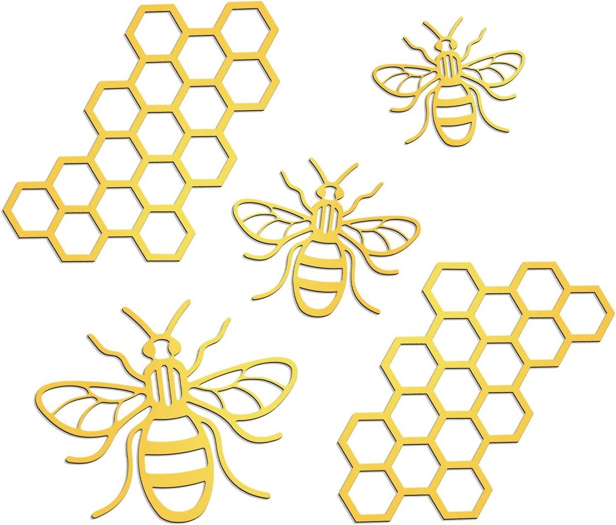 Acryl Bijen Decoratie - Spiegel Stickers - Muur Versieren - Zelfklevend Ontwerp - 5 Delig