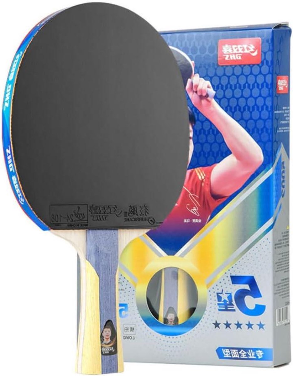 Tafeltennis Racket - Pingpong Paddle - Allround Spel - 5 Sterren Serie - One Size - Zwart