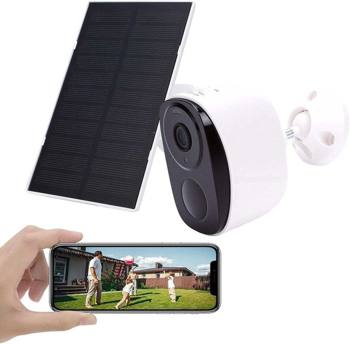 Buitencamera Zonne-energie - Bewakingscamera WiFi - Huisbeveiliging - AI-bewegingsdetectie - 15 x 11 x 9 cm - Wit
