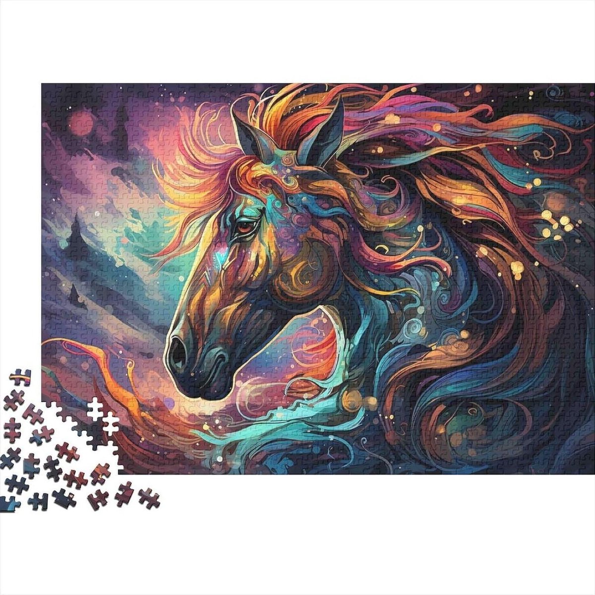 Paarden Puzzel - Legpuzzel Volwassenen - Ontspannen Tijdverdrijf - Abstracte Kunst Motief - 1000 Stukjes - Veelkleurig