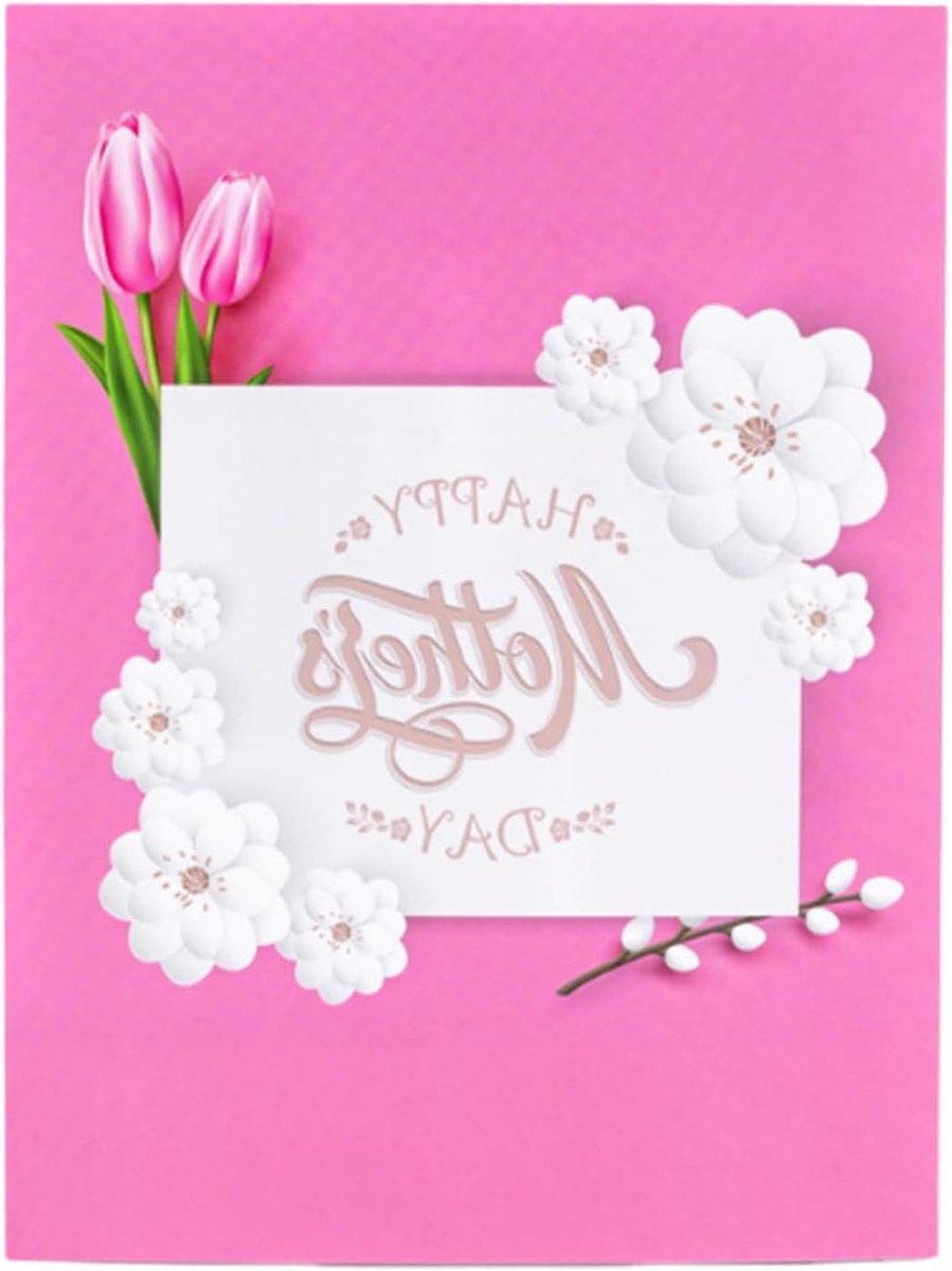 Moederdag Kaart - Bloemkaart Wenskaart - Liefde Tonen - Driedimensionaal Popup Design - 20 x 15 cm - Roze