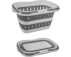 Opvouwbare plastic wasmand – Drievoudig opvouwbaar – Inklapbaar – Pop-up opbergmand – Met ventilatiegaten – Ruimtebesparend – Geschikt voor slaapkamer, woonkamer en algemeen gebruik – 28,3 x 20 x 15 cm – Grijs