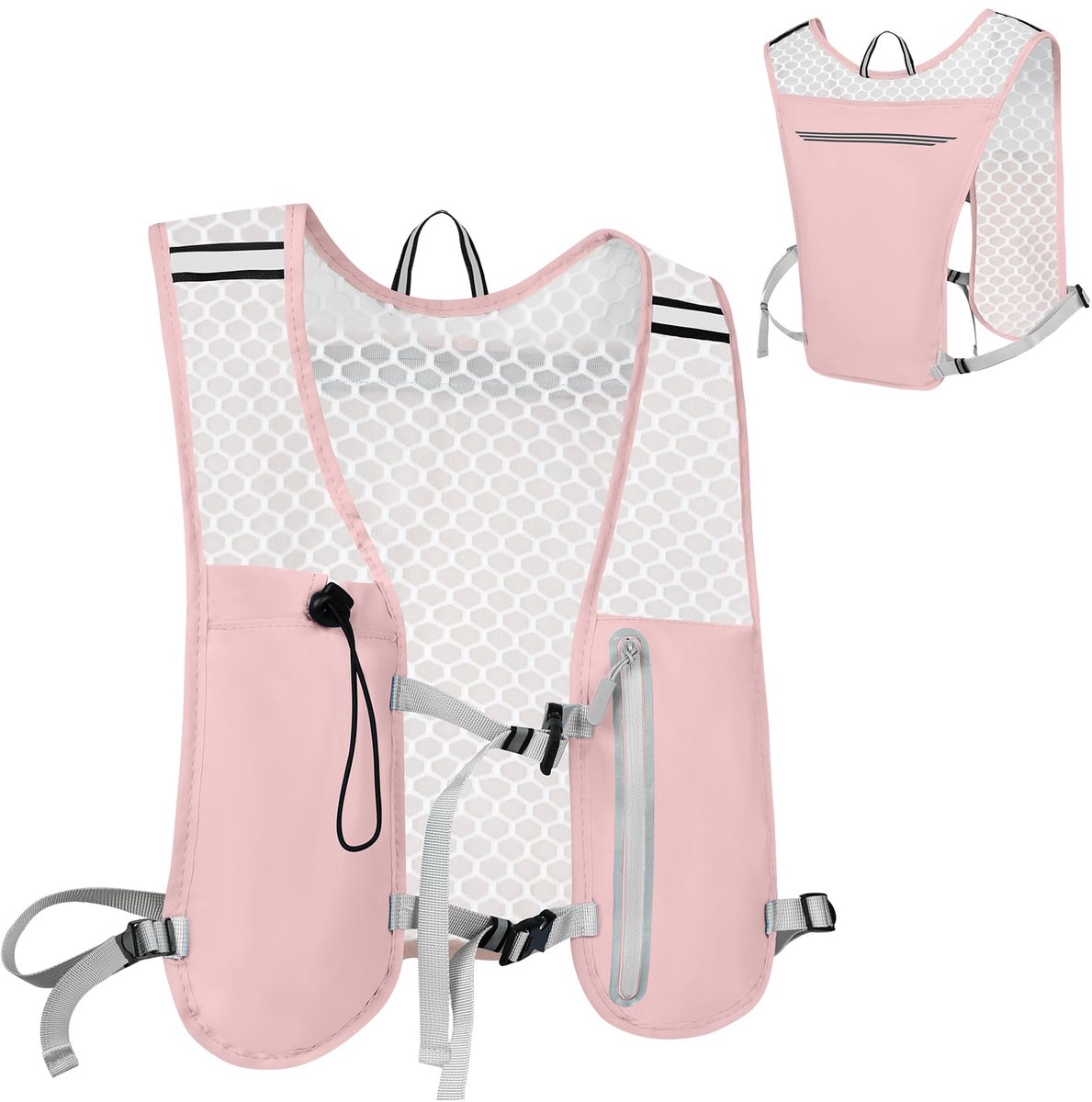 Hardloopvest – Multifunctionele hardlooprugzak – Ultralichte fietsrugzak – Reflecterend hardloopvest – Verstelbare borstband Roze