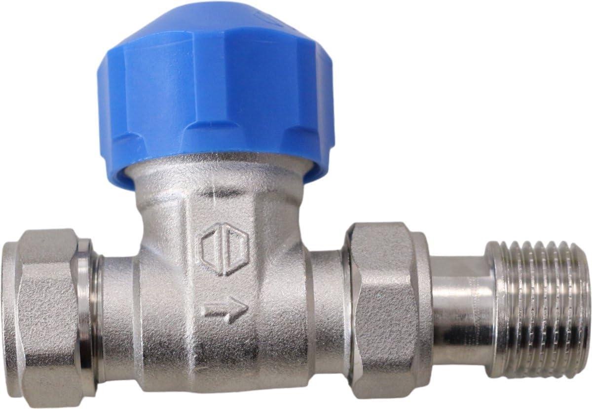 Radiatorafsluiter Recht - Thermostaatkraan M30 - Verwarming Regelen - Met Knelfitting 15mm - M30x1.5 - Vernikkeld