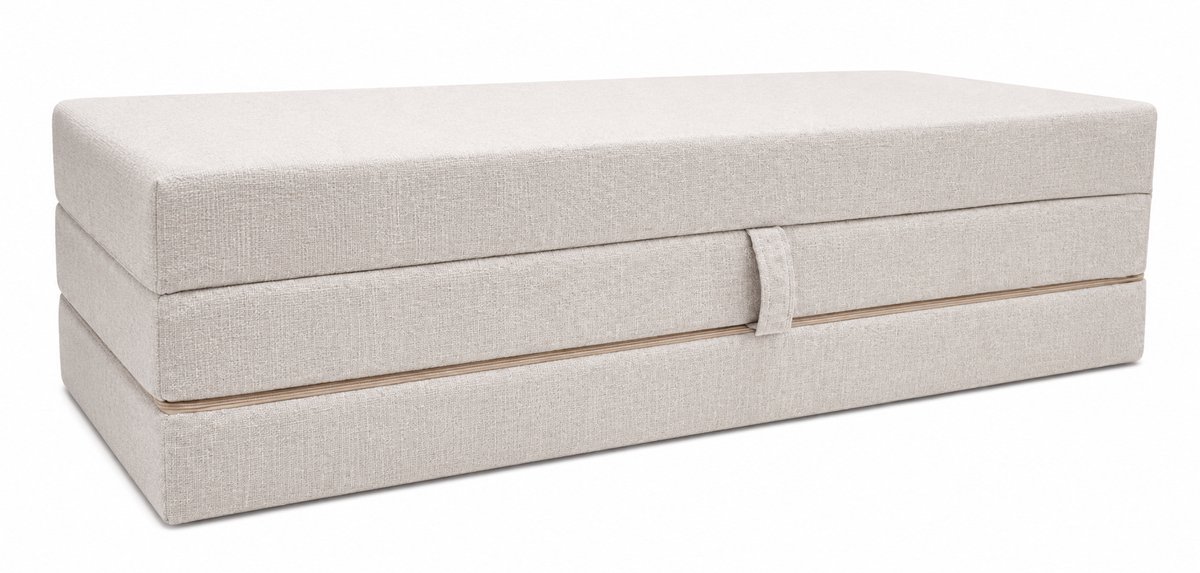 Opvouwbaar logeermatras met fauteuilfunctie - 200 x 120 x 10 cm - Schuimmatras, len lichtbeige