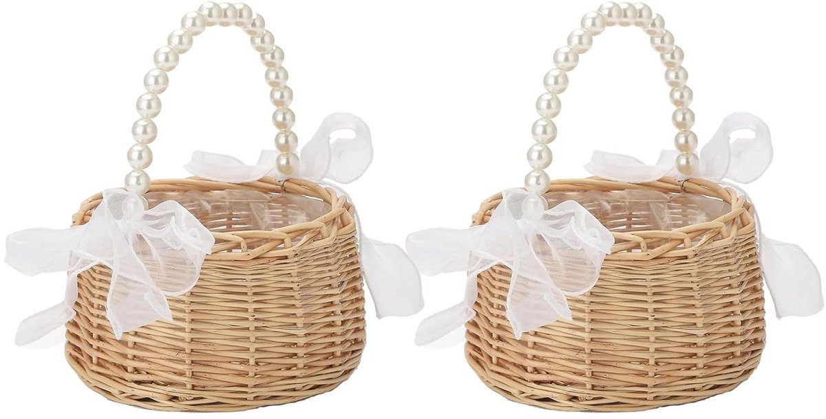 Bloemenmand Set - Bruiloft Mandjes - Bruiloft Decoratie - Met Strik Detail - 2 Stuks - Niet Gespecificeerd