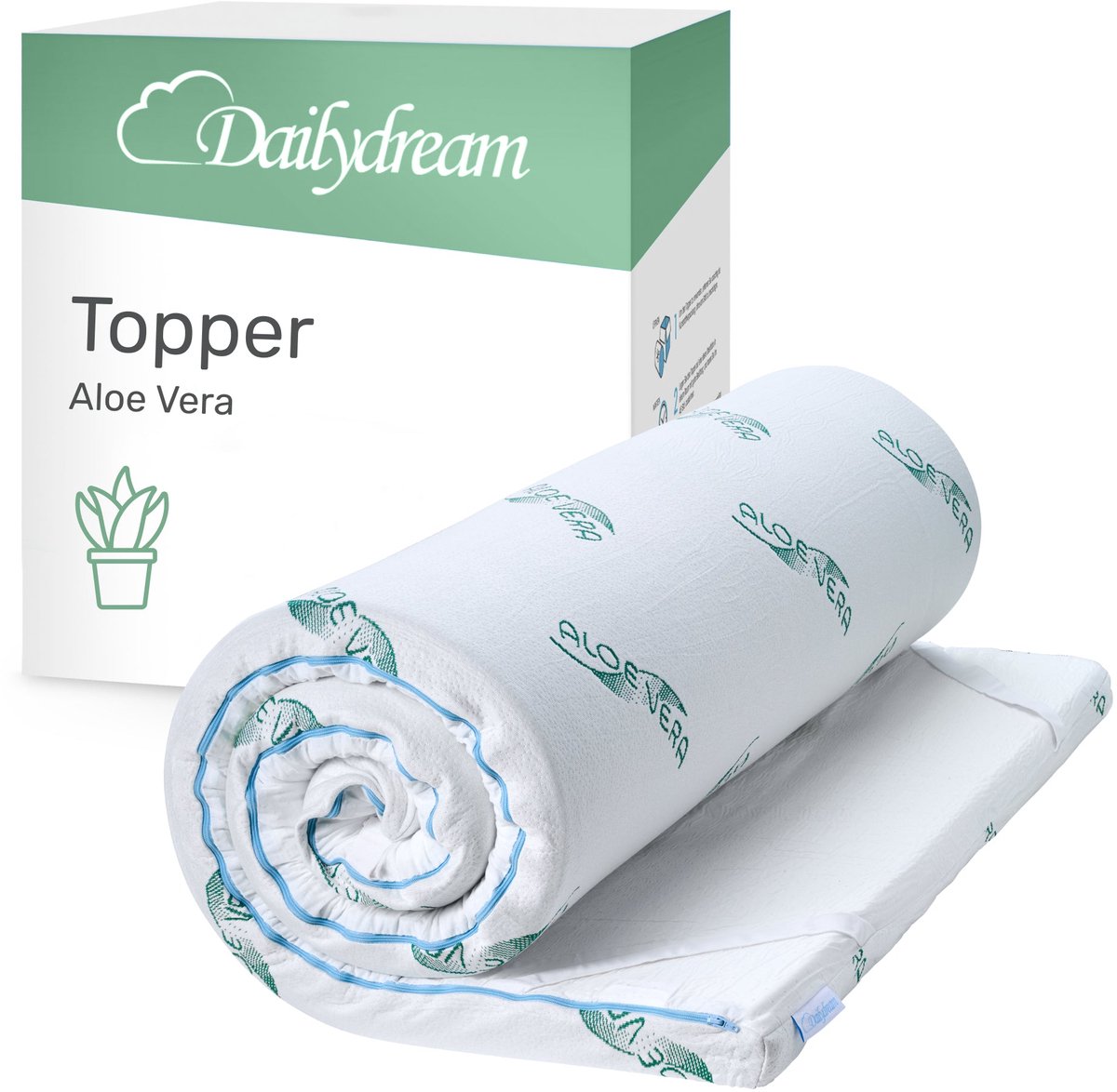 dailydream Matrastopper 135x190 cm – Traagschuim – Zacht ligcomfort – 5 cm – Aloe Vera – Topper Weiß