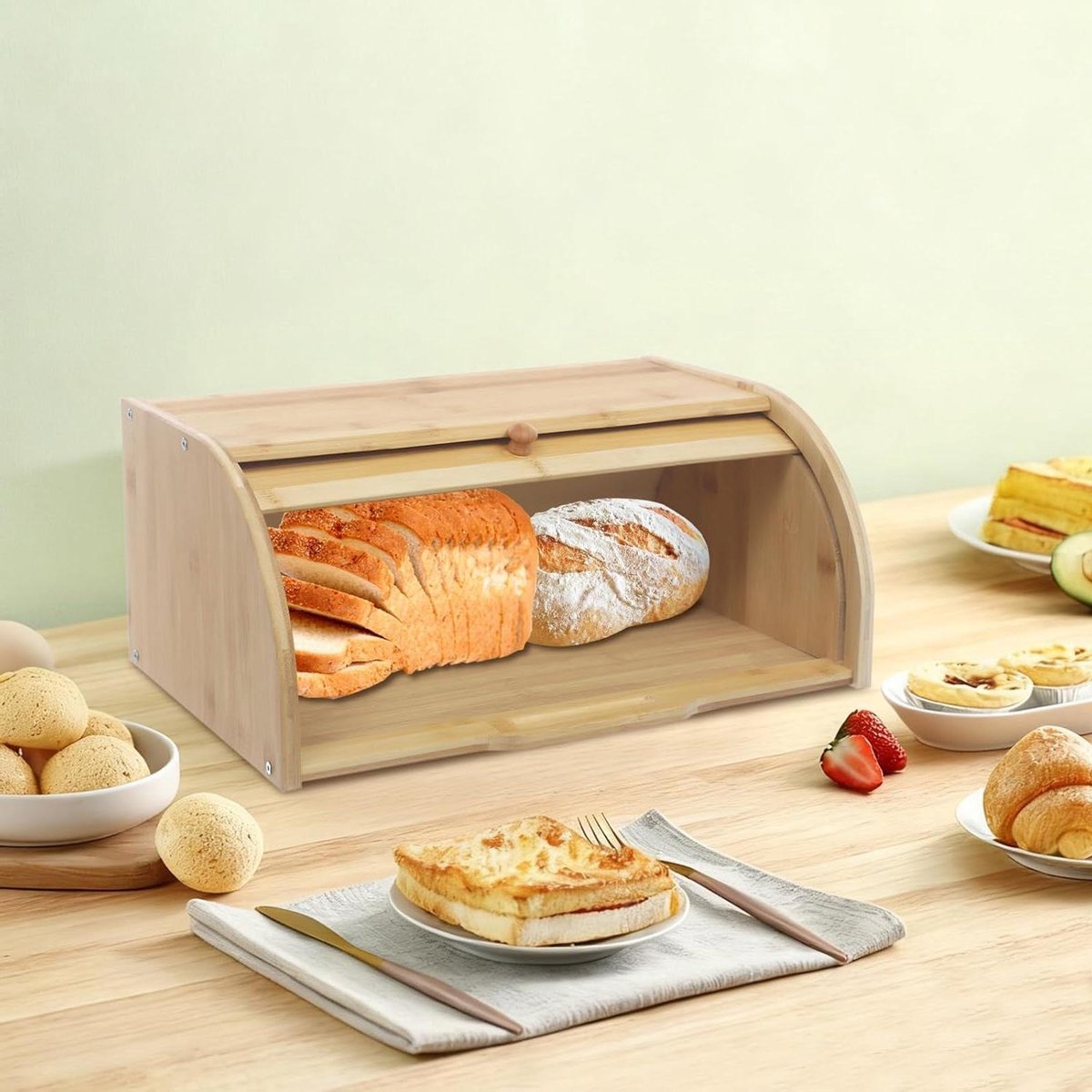 Broodtrommel - Brooddoos - Brood bewaren - Duurzaam bamboehout - 40 x 27 x 17 cm - Houtkleur
