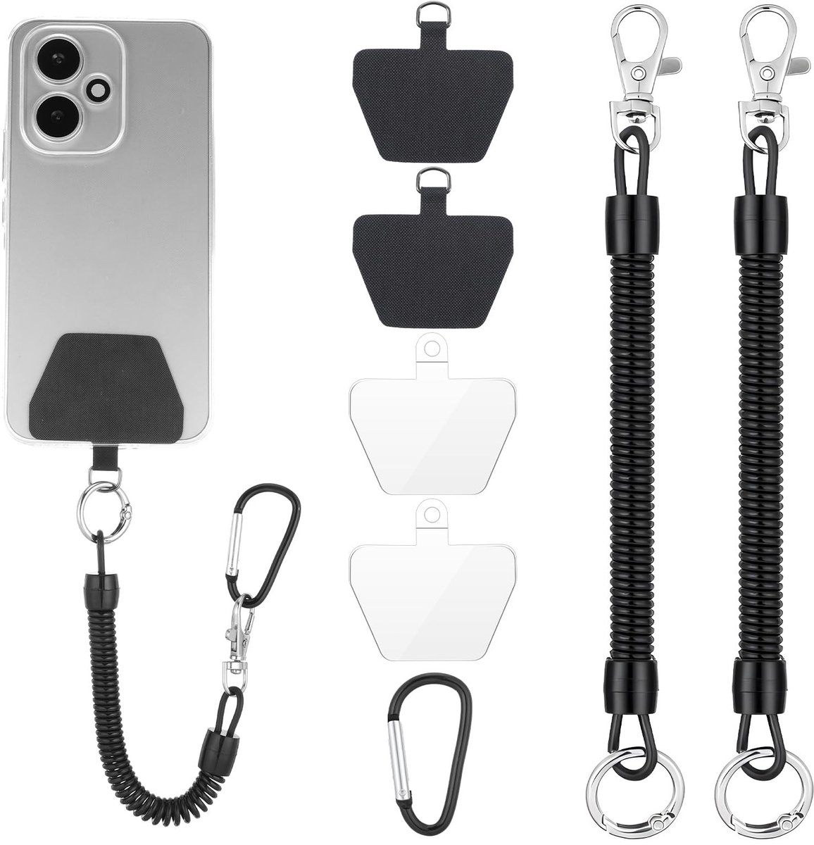 Dailygoods - 2 Stuks Diefstalbeveiliging Mobiele Telefoonband met Karabijnhaak