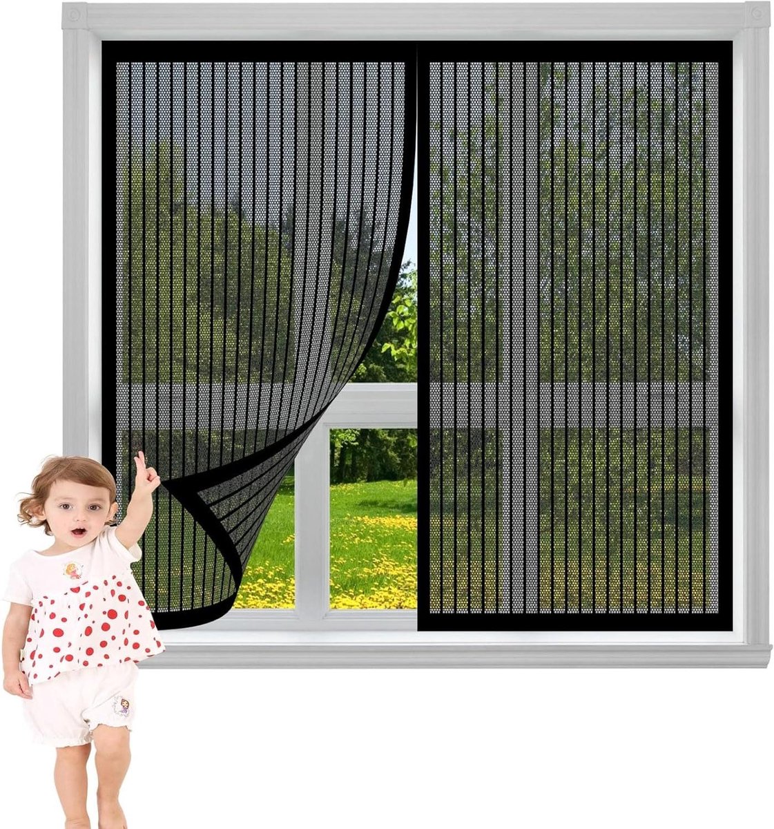 Magnetisch Hor - Insectenwering Raam - Buiten Lucht - Snelle Sluiting - 54 x 57 cm - Zwart