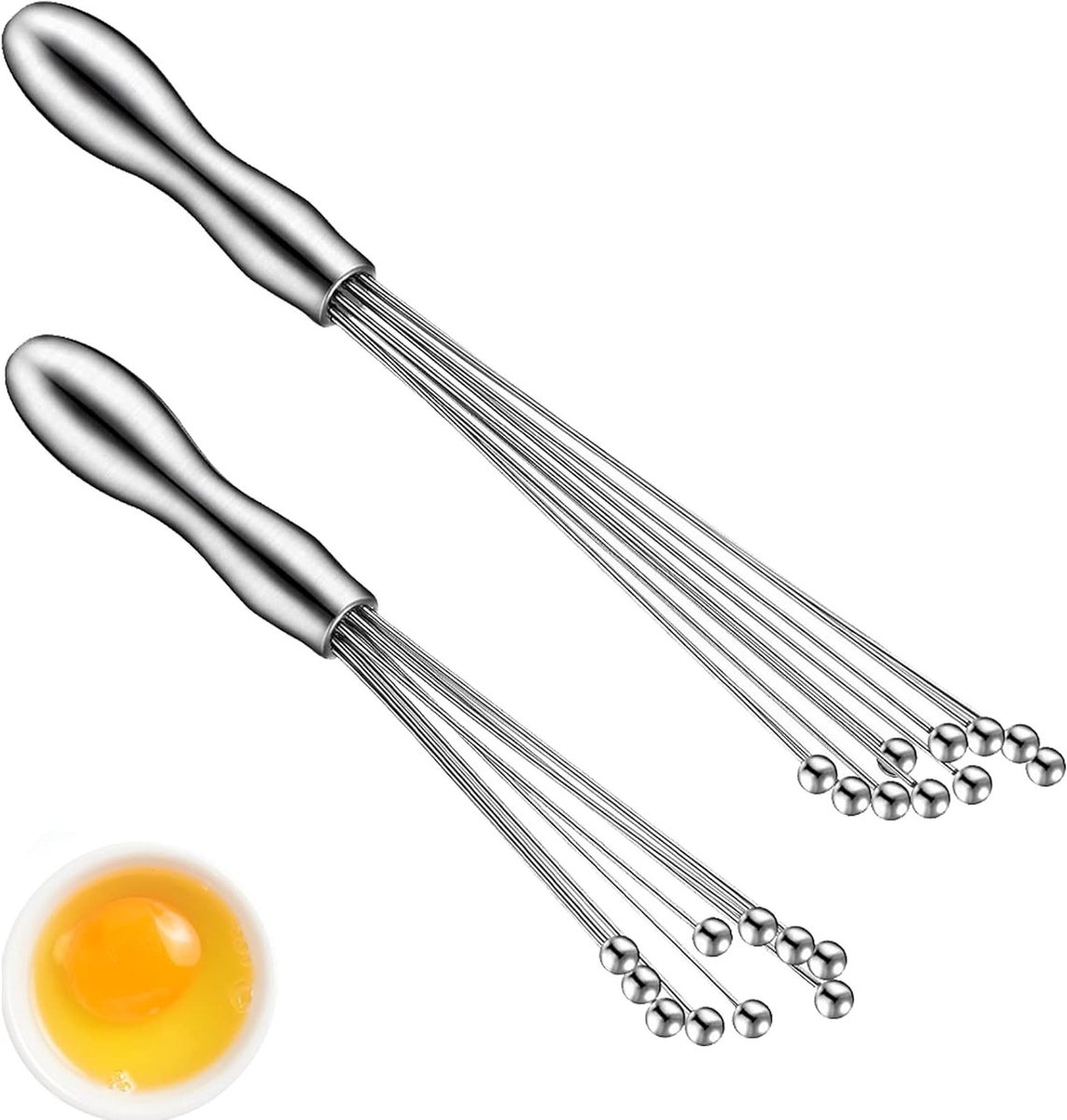 Handmatige Mixer met RVS Ballen - Set van 2 in 25cm en 30cm voor Eieren, Jam en Boter Kloppen