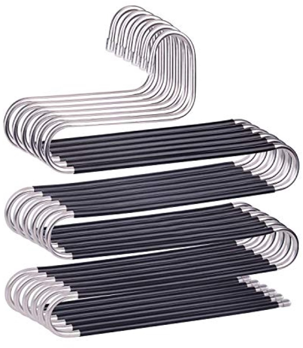 PromoHome Broekhangers Ruimtebesparend Antislip 6 Stuks S-Vorm RVS Kleerhangers voor Broeken Jeans Sjaals Zwart
