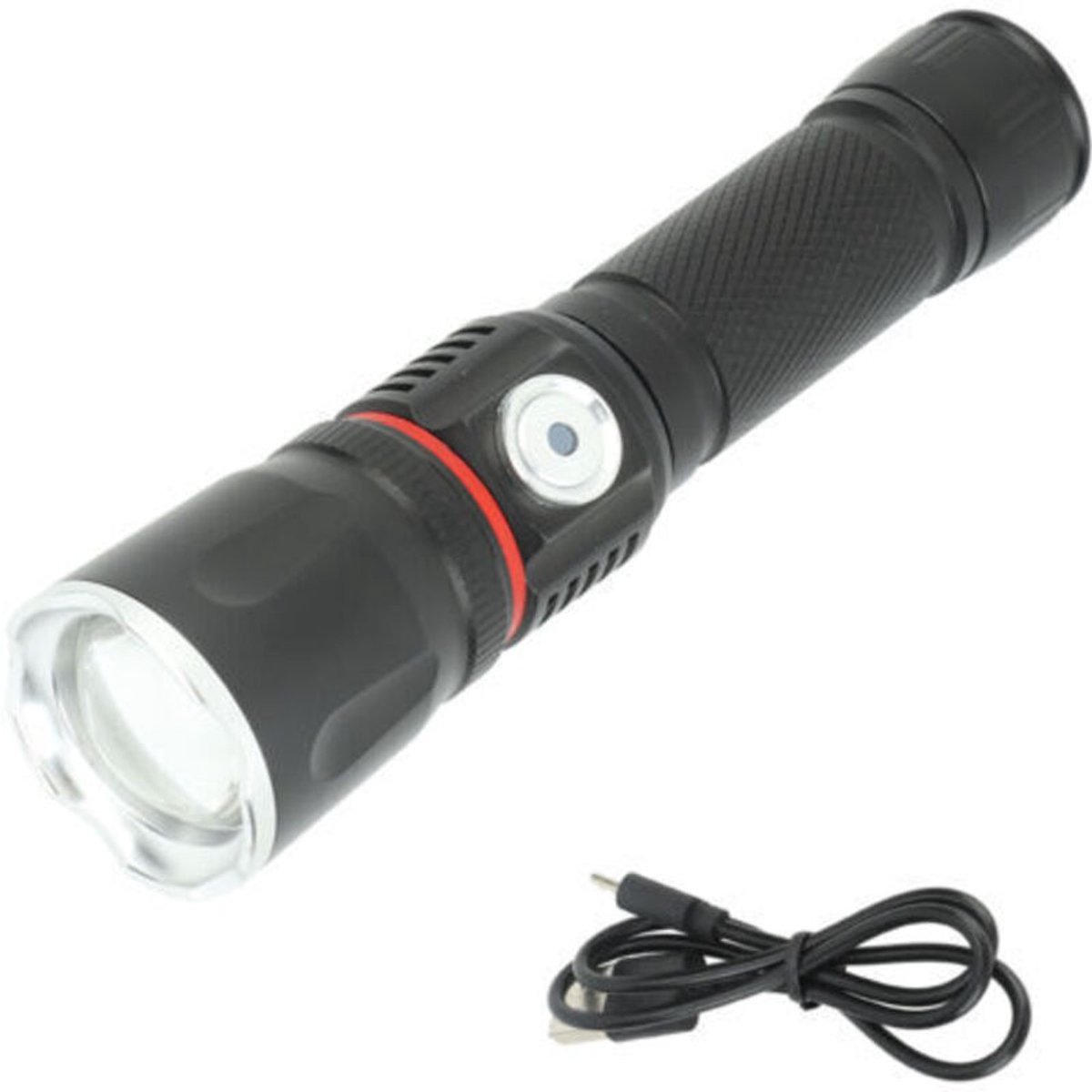 Deze krachtige zaklamp is gemaakt van een aluminiumlegering, is oplaadbaar via USB, heeft een ingebouwde COB LED-lamp, ondersteunt telescopische zoom, heeft een magneet aan de achterkant