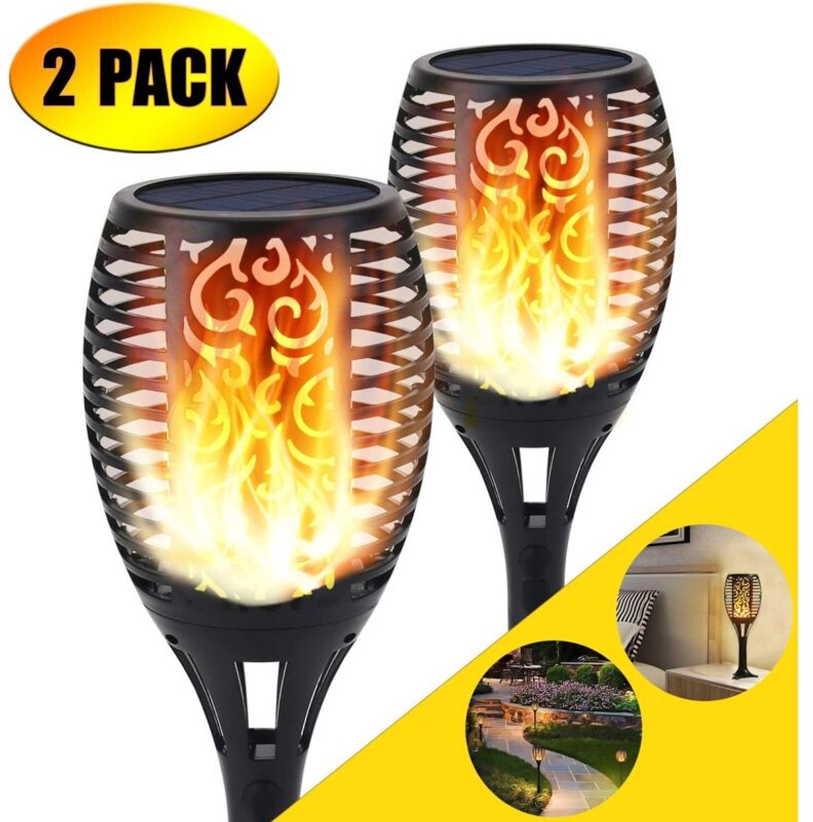 Promotiegeschikt voor solarverlichting, solarfakkel, vlameffectlamp, decoratieve lamp geschikt voor 96 knipperende LED's, verlicht tuinpaden/terrassen, realistisch knipperend, waterdicht.