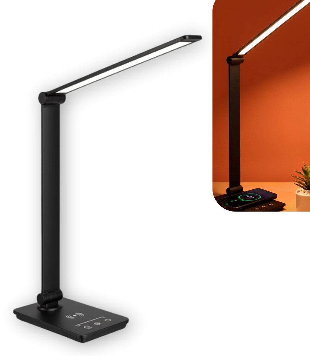 BDGoods® - Bureaulamp - Daglichtlamp - 5 standen Licht - Zwart - Helpt Tegen Winterdip - Wireless Charger - Daglichtlampen - Leeslampje - Daglichtlamp Hobby - Lamp - Leeslamp Staand - Lampen - Kantoor Lamp - Bureaulamp Led