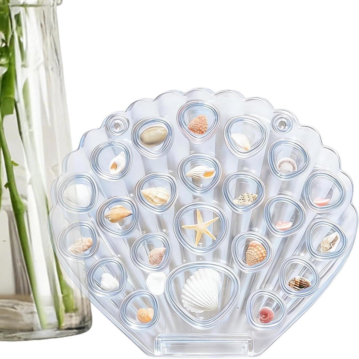 Acryl Vitrine Schelp - Sieradendoos Organizer - Kleine Voorwerpen Opbergen - Magnetische Sluiting Antislip - 13 x 15 cm - Transparant