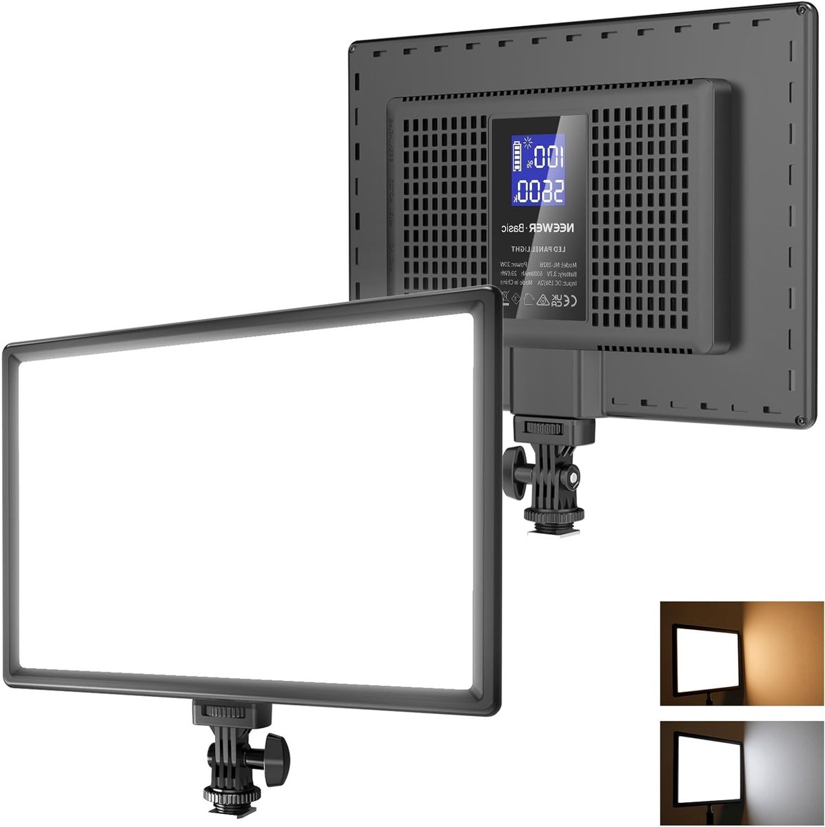Dimbare 13 Inch LED Lichtpaneel voor DSLR Camera, Streaming en Fotostudio, Ultra-Dun, 20W, 8000 mAh, 3200-5600K, CRI 97+