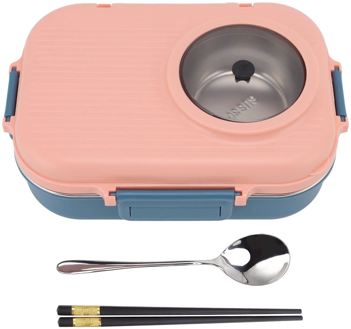 LAUZY- Lunchbox RVS Dubbellaags - 3 Compartimenten - Thermische Voedselopslag - Inclusief Lepel en Eetstokjes - Siliconen Afdichtringen - Duurzaam en Veilig - Maaltijdcontainer