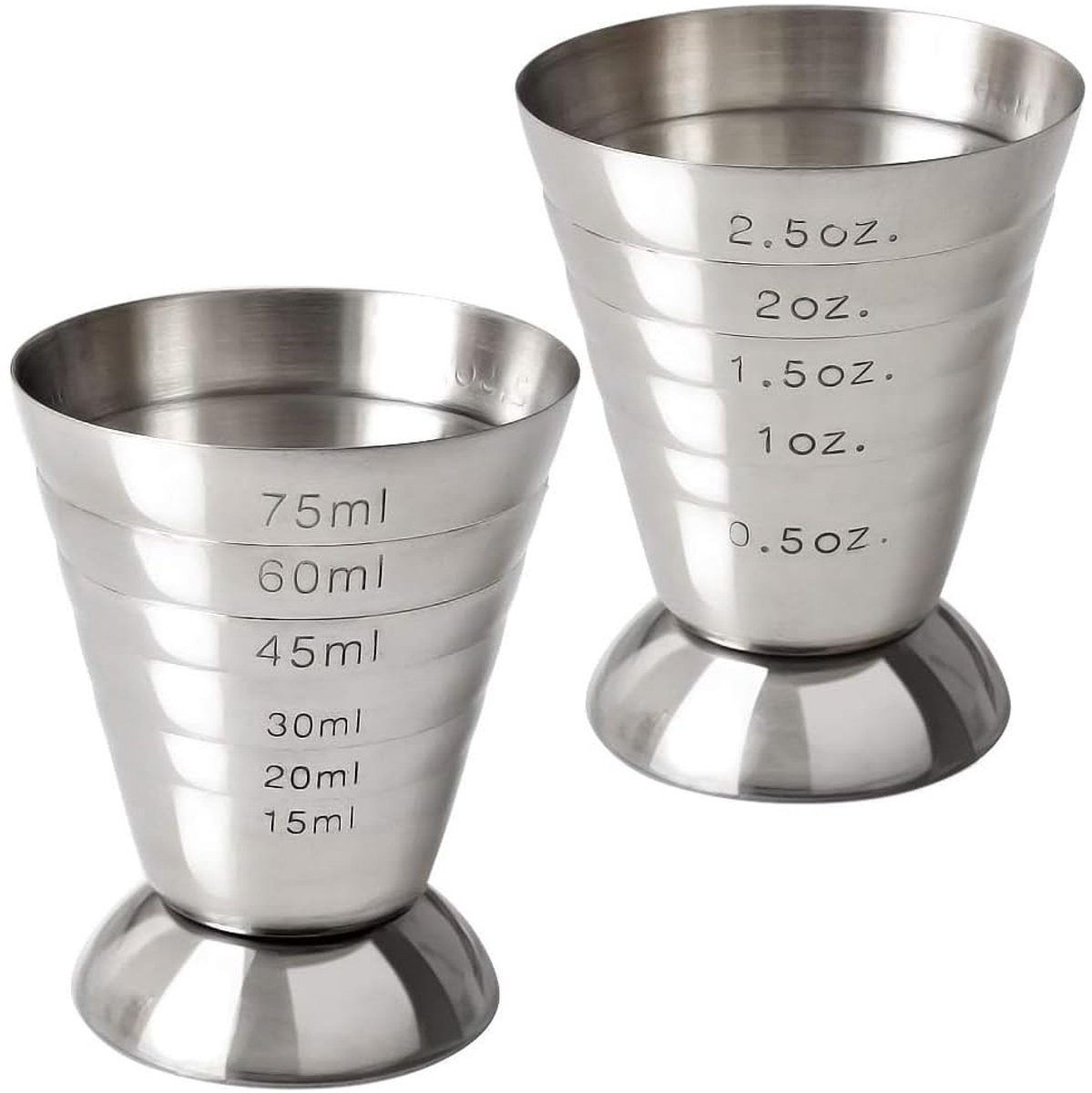 BRENZOOS- Cocktail Jigger 2 Stuks - Roestvrij Staal - 75 ml - Schokbestendig - Duurzaam - Maatbeker voor Cocktails