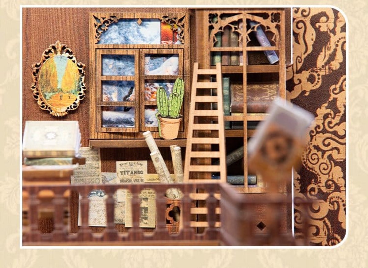 CuteBee Book Nook - Modelbouw - Houten 3D Puzzel - DIY Bouwpakket Volwassenen en Volwassenen - Boekensteun - Boekenhouder - Eternal Bookstore — afbeelding 15