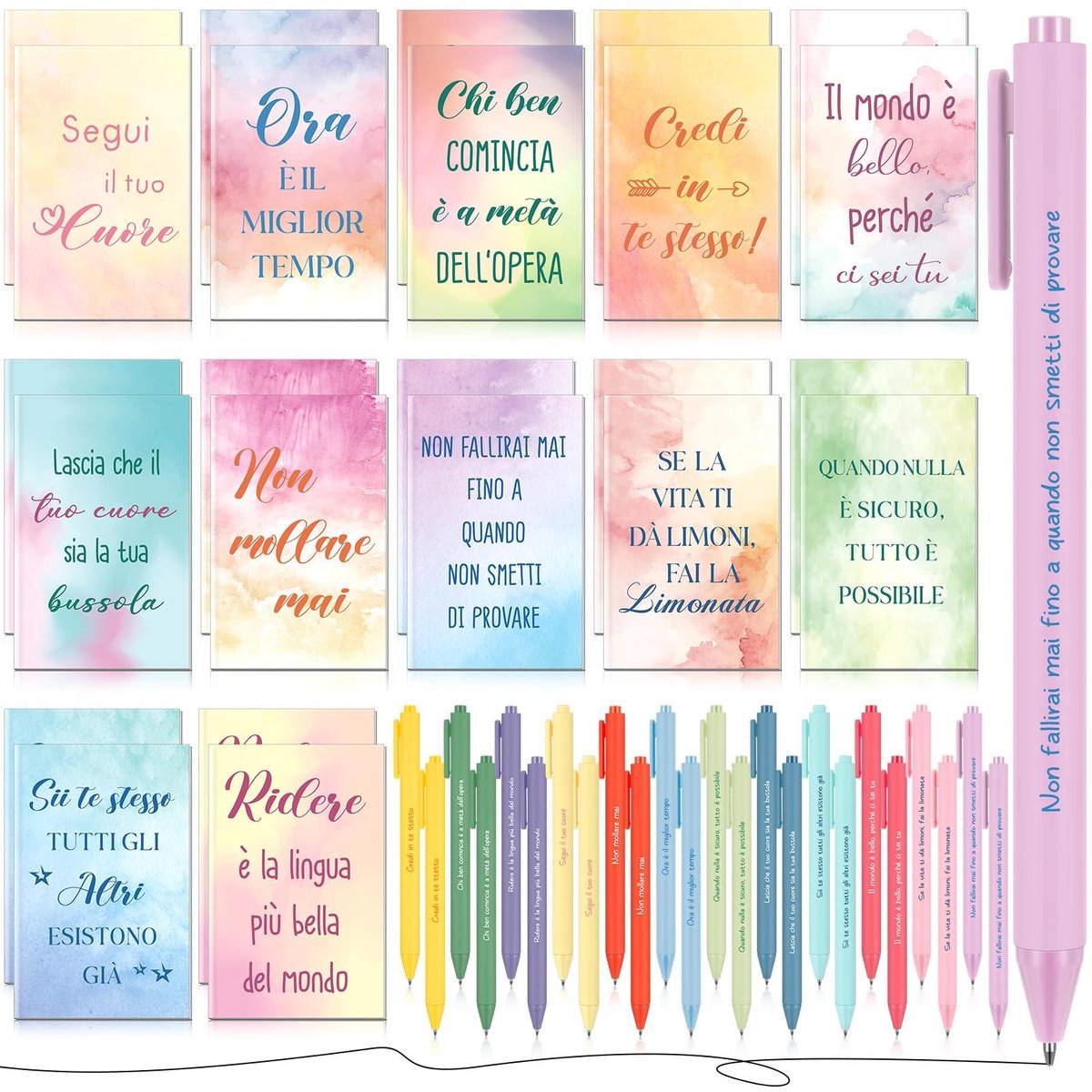 Dailygoods- Notitieboekjes Set van 24 - Kleine Notitieboekjes - Inspirerende Balpennen - Aquarel Ontwerp - Hoogwaardige Materialen - 12,4 x 8 cm - Notitieblok