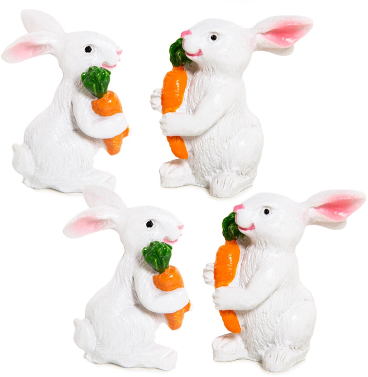 Dailygoods- Paashaasdecoratie 4-delige Set - Polyresin Figuren - Kleine Hazen - Lenteversiering Binnen - Tafeldecoratie - 3,5 cm - Paasfiguren