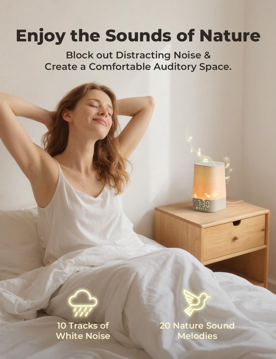 Wekker Natuurlijk Licht - Wake-up Lamp - Rustig Wakker Worden - Zonsopgang Simulatie - 13x23x13 cm - Grijs — afbeelding 4