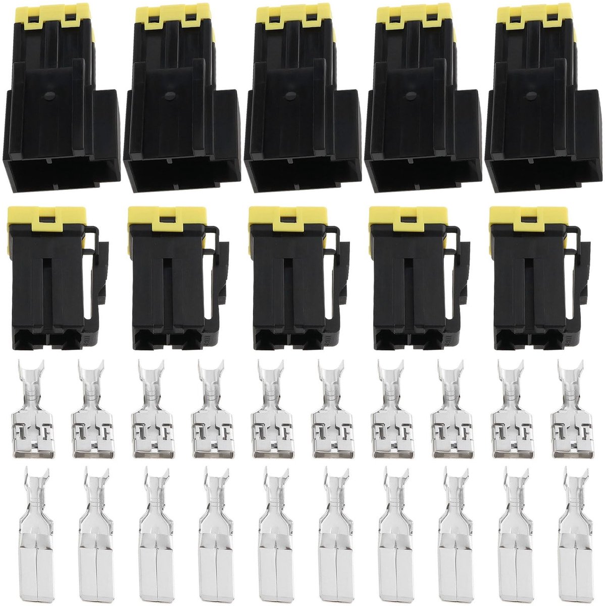 Dailygoods - 2-weg 2-pins Connectoren - Hoge Stroom - 60AMP - Geel en Zwart - Voor Auto en Motor - Inclusief Terminals - 5 Stuks