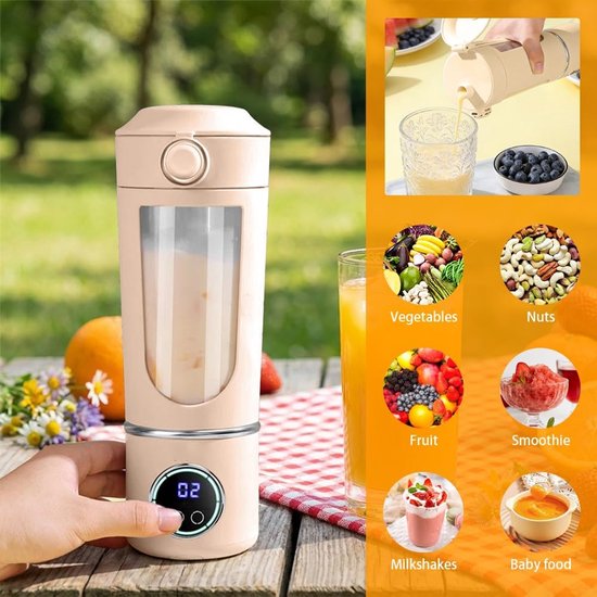 Draagbare Blender - Mixer To Go - Gezonde Drankjes Maken - 12 Krachtige Messen - 700 ml - Beige — afbeelding 3