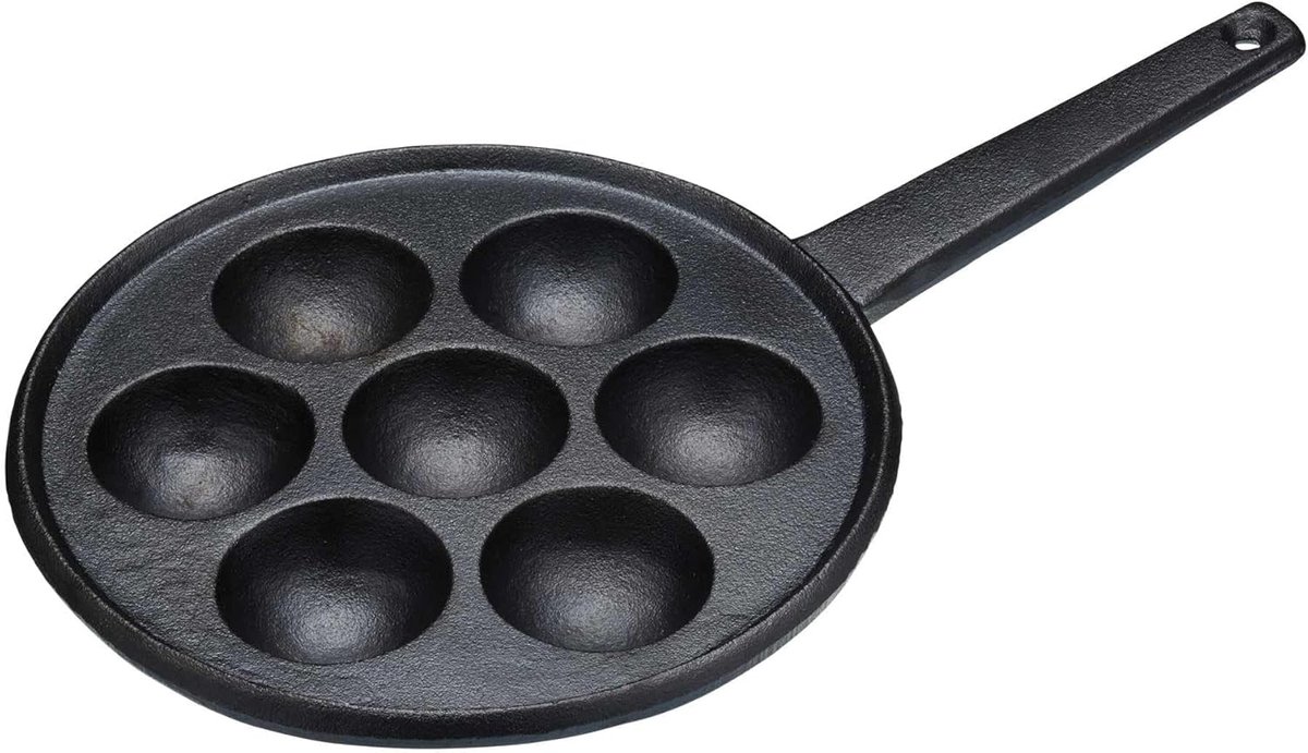 Poffertjespan Gietijzer - Pannenkoekenpan Deens - Kleine Pannenkoeken Maken - Natuurlijk Antiaanbaklaag - 205 cm - Zwart