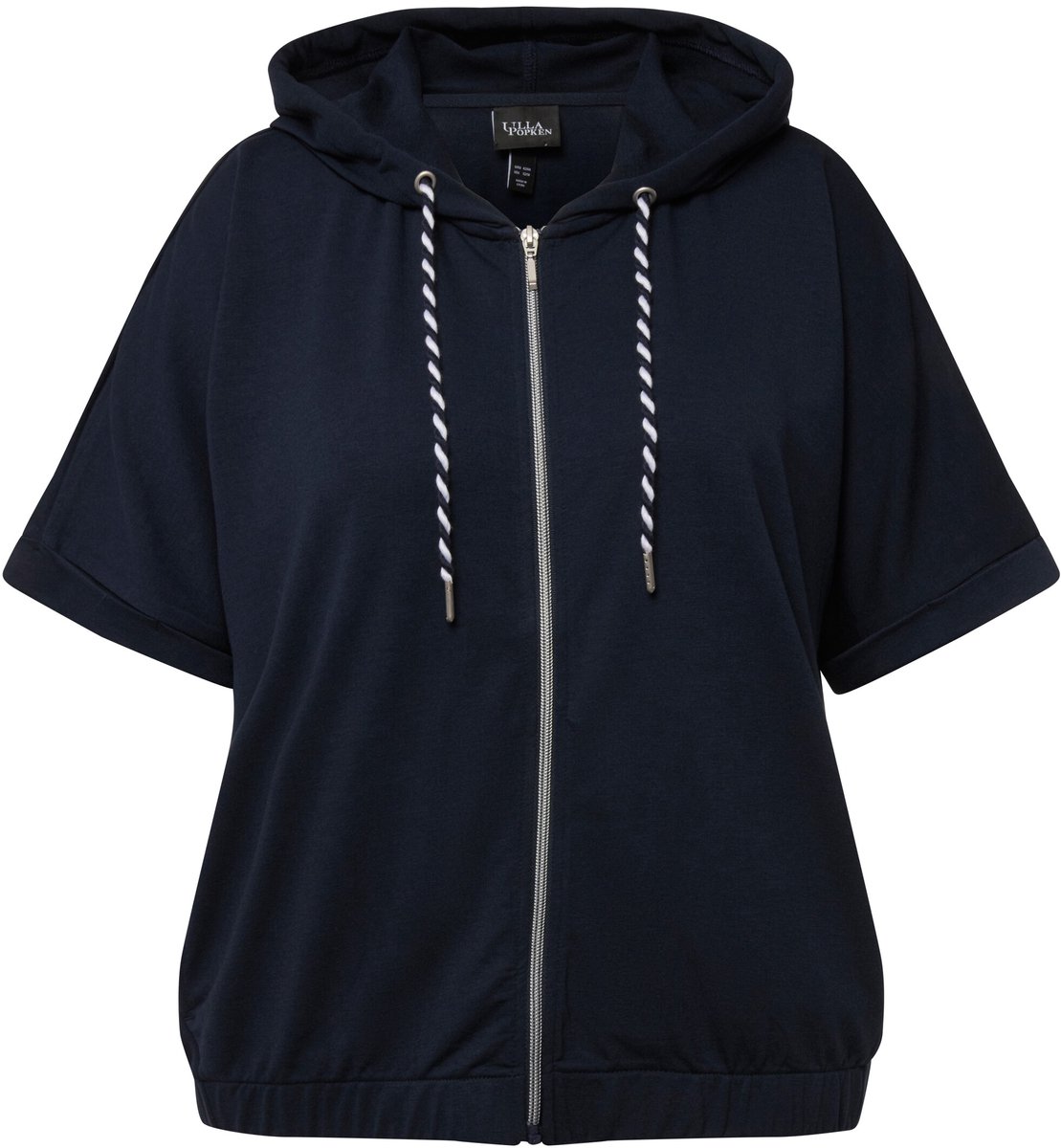 Ulla Popken - Dames - Hoodie-jas oversized capuchon elastische zoom - Marine - Maat 54+