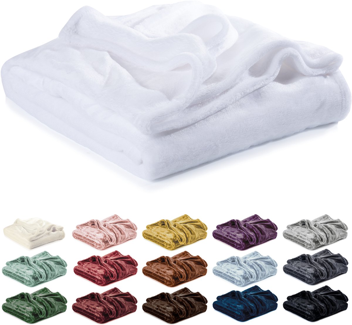 lavea Fleece Deken 220x240 cm – 2-persoons, Zacht – Warme Woondeken van Pluizige Microvezel voor Bank en Bed, Ademend en Wasbaar – Wit